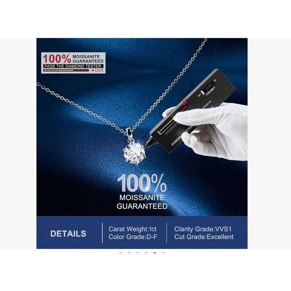 CERTIFIED 1Ct  Genuine Moissanite Diamond Round & Teardrop Pendant Necklace - Picture 5 of 5